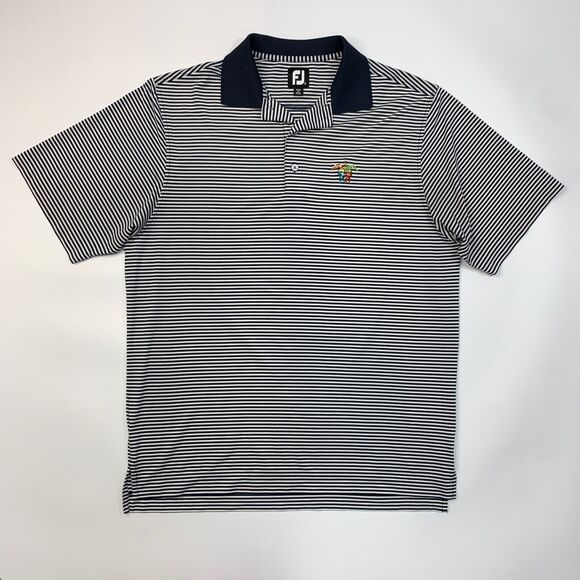 FootJoy FJ Polo Shirt Mens Medium Navy White Striped Short Sleeve Stretch Golf - Picture 2 of 11